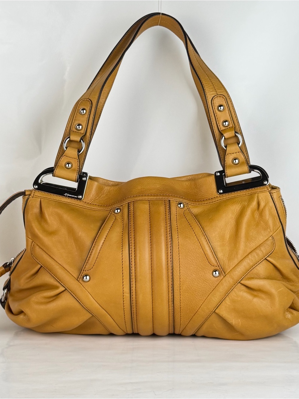 b. makowsky Mustard Yellow Leather Hobo Shoulder Bag